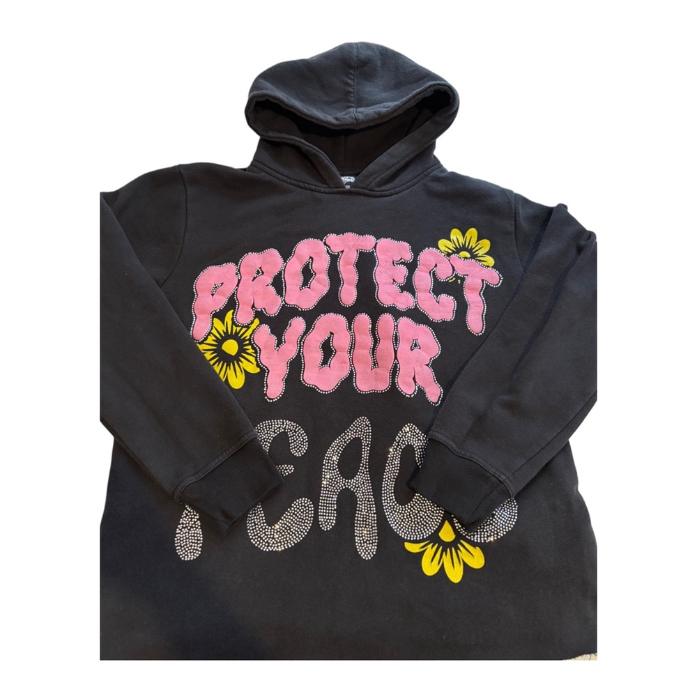 Black Hoodie with Pink and Yellow Graphic